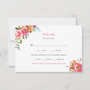 Pink Floral Boho Antlers Wedding RSVP Card