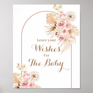 Pink Floral Boho Baby Shower Wishes for Baby Sign