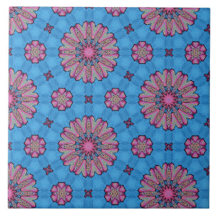 Pink Floral Boho Ceramic Tile