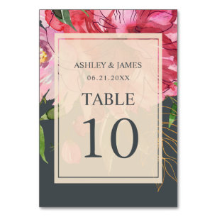 Pink Floral Boho Chic Botanical Ivory Wedding Table Number