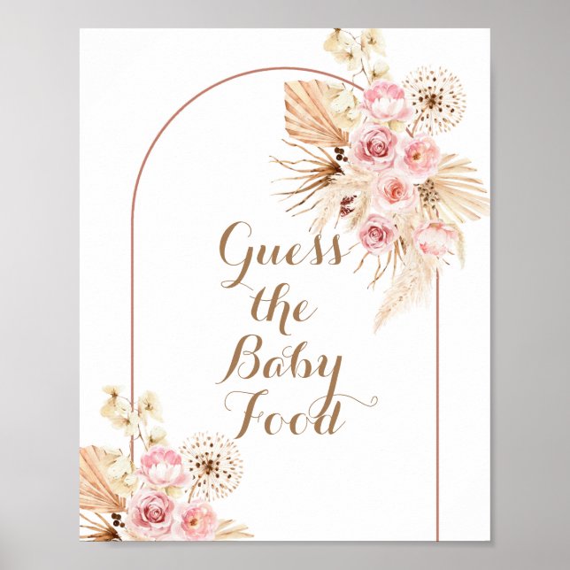 Pink Floral Boho Pampas Guess the Baby Food Sign (Front)