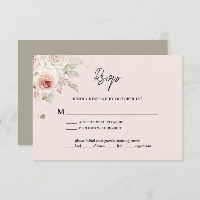 Pink Floral Boho Rustic Wedding RSVP Card (Front/Back)