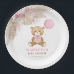 Pink Floral Boho Teddy Bear Balloon Baby Girl Paper Plate<br><div class="desc">These beautiful boho-inspired paper plates are the perfect extra touch to your teddy bear theme event. Personalise the plates with your details and if you want to further re-arrange the style and placement of the text,  please press the "Click to customise further" button.</div>