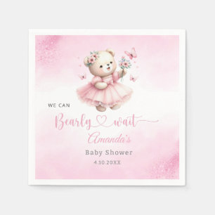Pink Floral Boho Teddy Bear girl baby shower Napkin