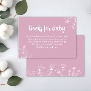 Pink Floral "Books for Baby" Baby Shower Enclosure Card