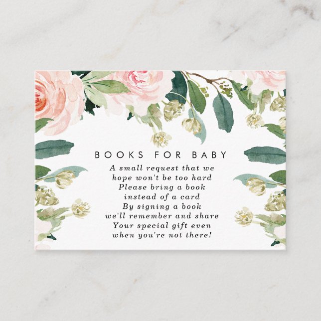 Pink floral books for baby book request card (Front)