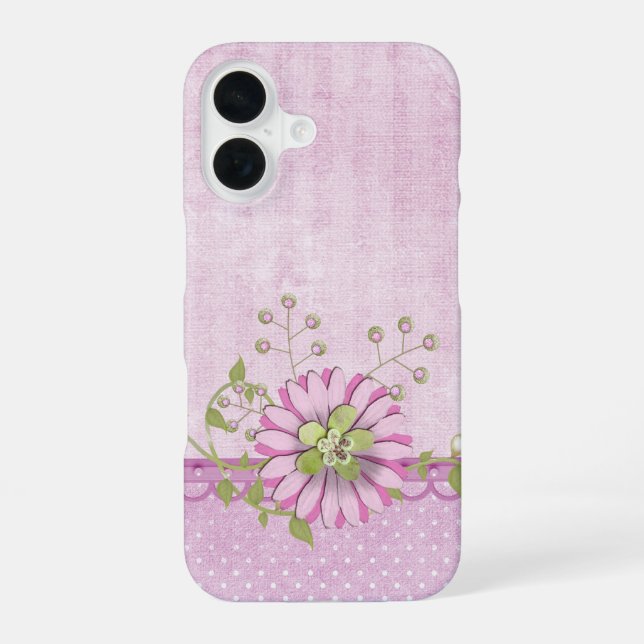 Pink Floral Border iPhone 16 Case (Back)