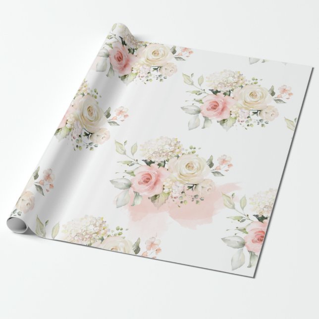 Pink Floral Botanical 75th Birthday Party Wrapping Paper (Unrolled)