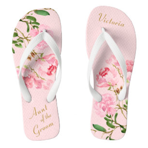 Pink Floral Botanical Aunt of the Groom Wedding Thongs