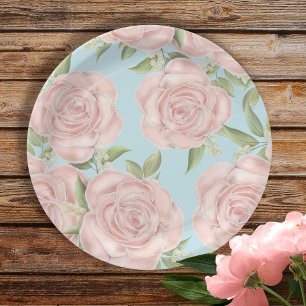 Pink Floral Botanical Blush Rose Pretty Pattern  Paper Plate