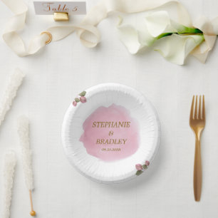 Pink Floral Botanical Elegant Modern Wedding Party Paper Plate