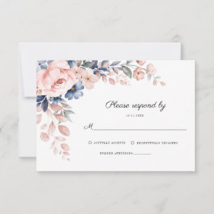 Pink Floral Botanical Foliage Wedding RSVP Card