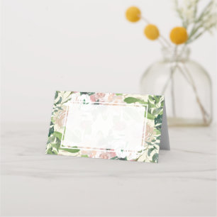 pink floral botanical leaves wedding place card