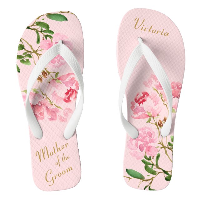 Pink Floral Botanical Mother of the Groom Wedding Thongs (Footbed)