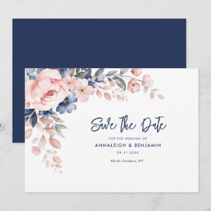 Pink Floral Botanical Wedding Script Save The Date