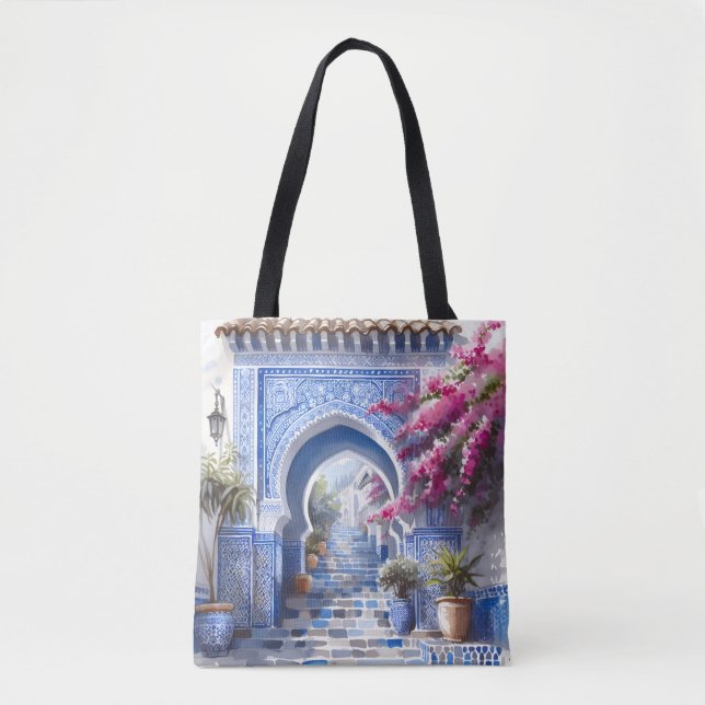 Pink Floral Bougainvillea Morocco Tiles Wedding  Tote Bag (Front)