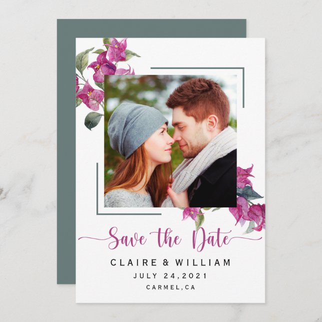 Pink Floral Bougainvillea Wedding Save the Date (Front/Back)