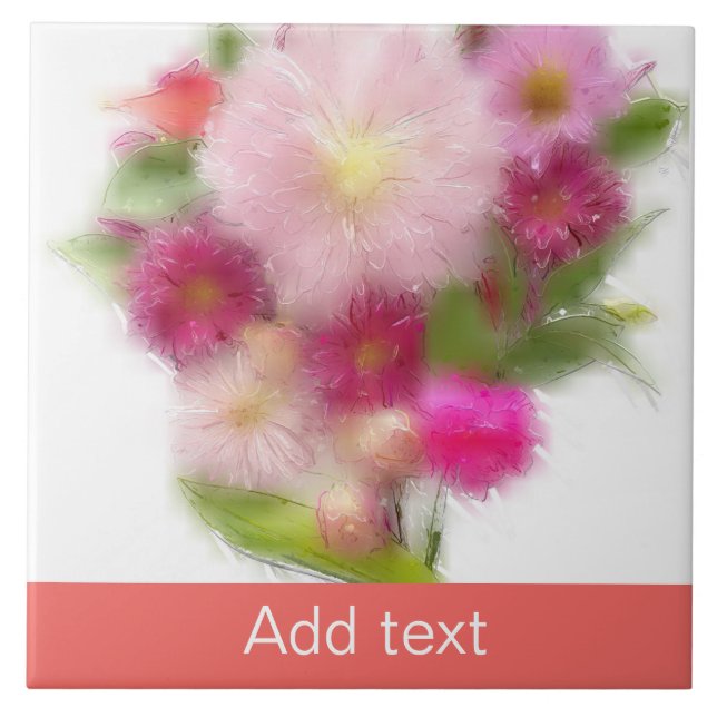 Pink Floral Bouquet Ceramic Tile (Front)