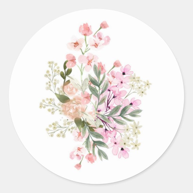 Pink Floral Bouquet Classic Round Sticker (Front)