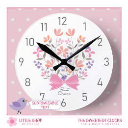 Pink Floral Bouquet Customised Girls Nursery Round Clock