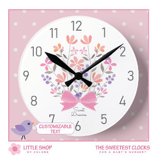 Pink Floral Bouquet Customised Girls Nursery Round Clock