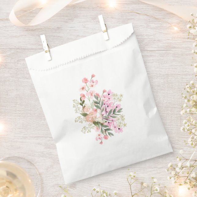 Pink Floral Bouquet Favour Bag (Clipped)