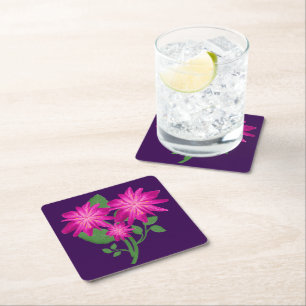 Pink Floral Bouquet Illustration   Hand Drawn  Square Paper Coaster