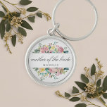 Pink Floral Bouquet Mother of the Bride Gift Key Ring<br><div class="desc">Custom-designed mother of the bride keychain gift featuring elegant pink watercolor rose bouquet with personalised name.</div>