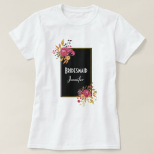 Pink Floral Bouquet on Black Frame T-Shirt