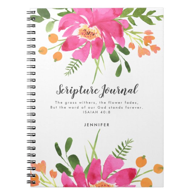 Pink Floral Bouquet Personalised Scripture Journal (Front)