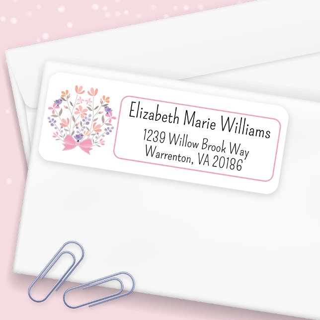 Pink Floral Bouquet Return Address Label (Creator Uploaded)