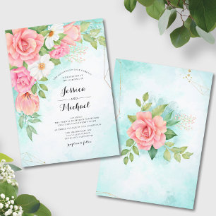Pink Floral Bouquet Rose Tulip Anemone Wedding Invitation