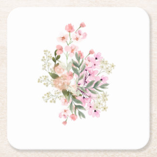 Pink Floral Bouquet Square Paper Coaster