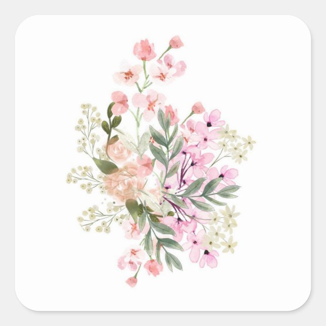 Pink Floral Bouquet Square Sticker (Front)