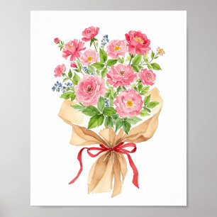 Pink Floral Bouquet Watercolor Art Print