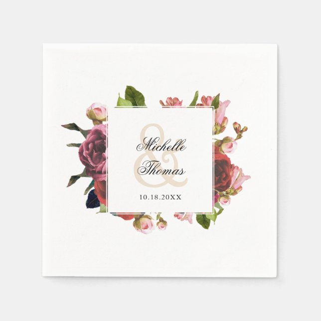 Pink Floral Bouquet Wedding Napkin (Front)
