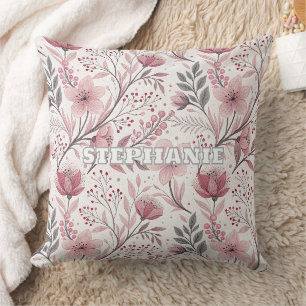 Pink Floral Bouquet with Berry Accents Cushion
