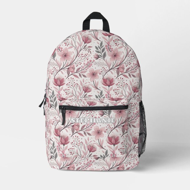 Pink Floral Bouquet with Berry Accents Printed Backpack (Front)