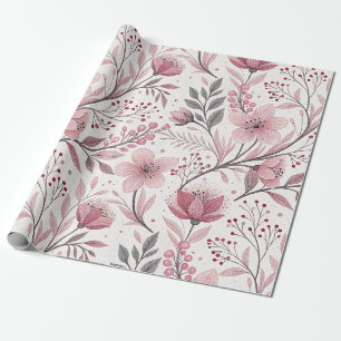 Pink Floral Bouquet with Berry Accents Wrapping Paper