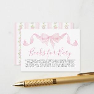 Pink Floral Bow Baby Shower Book Request Card
