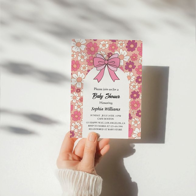 Pink Floral Bow Baby Shower – Girl Baby Shower   Invitation (Creator Uploaded)