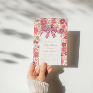 Pink Floral Bow Baby Shower – Girl Baby Shower Invitation