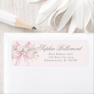 Pink Floral Bow Baby Shower Return Address Label