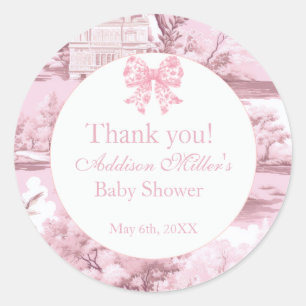 Pink Floral Bow Coquette Baby Girl Shower Classic Round Sticker