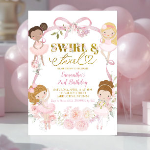 Pink Floral Bow Coquette Ballet Swirl and Twirl Invitation