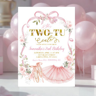 Pink Floral Bow Coquette Ballet Tutu 2nd birthday Invitation