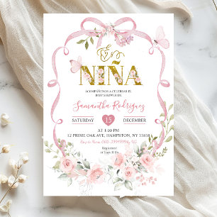 Pink Floral Bow Coquette Sweet Es Nina Baby Shower Invitation