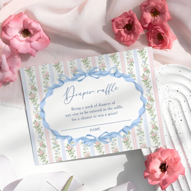 Pink Floral Bow Diaper Raffle Ticket Enclosure Card (Creator Uploaded)