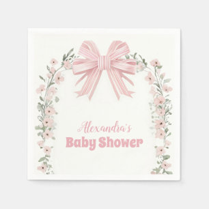 Pink Floral Bow Girl Baby Shower Napkin