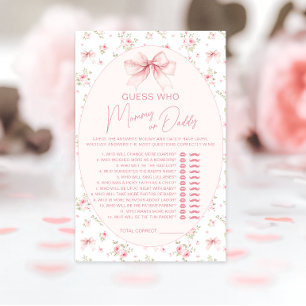Pink Floral Bow Mummy or Dadddy Baby Shower Game